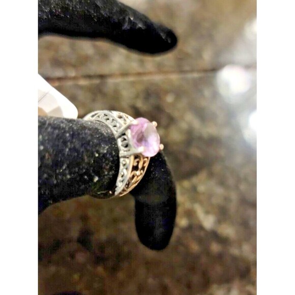 Round Amethyst, gemstone Art Deco design Sterling Silver 925 Ring Filigree sz 5 - Picture 1 of 14